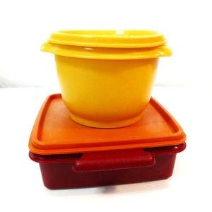Vintage Tupperware Lunch Sandwich Soup Containers Red, Yellow, Orange